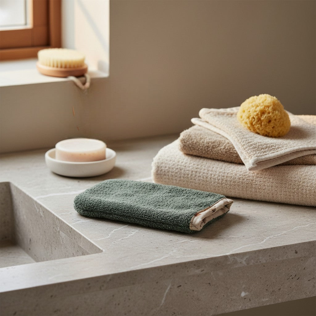 Guanto da bagno in spugna di cotone personalizzabile
