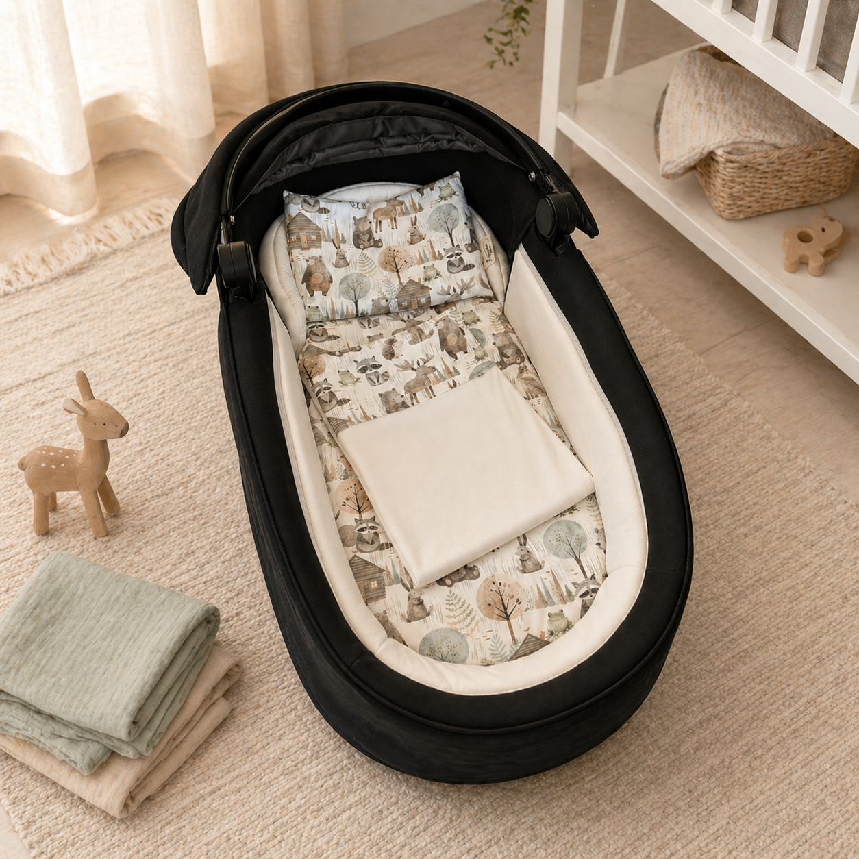 Set navicella personalizzabile in cotone – lenzuolo, federa e coperta
