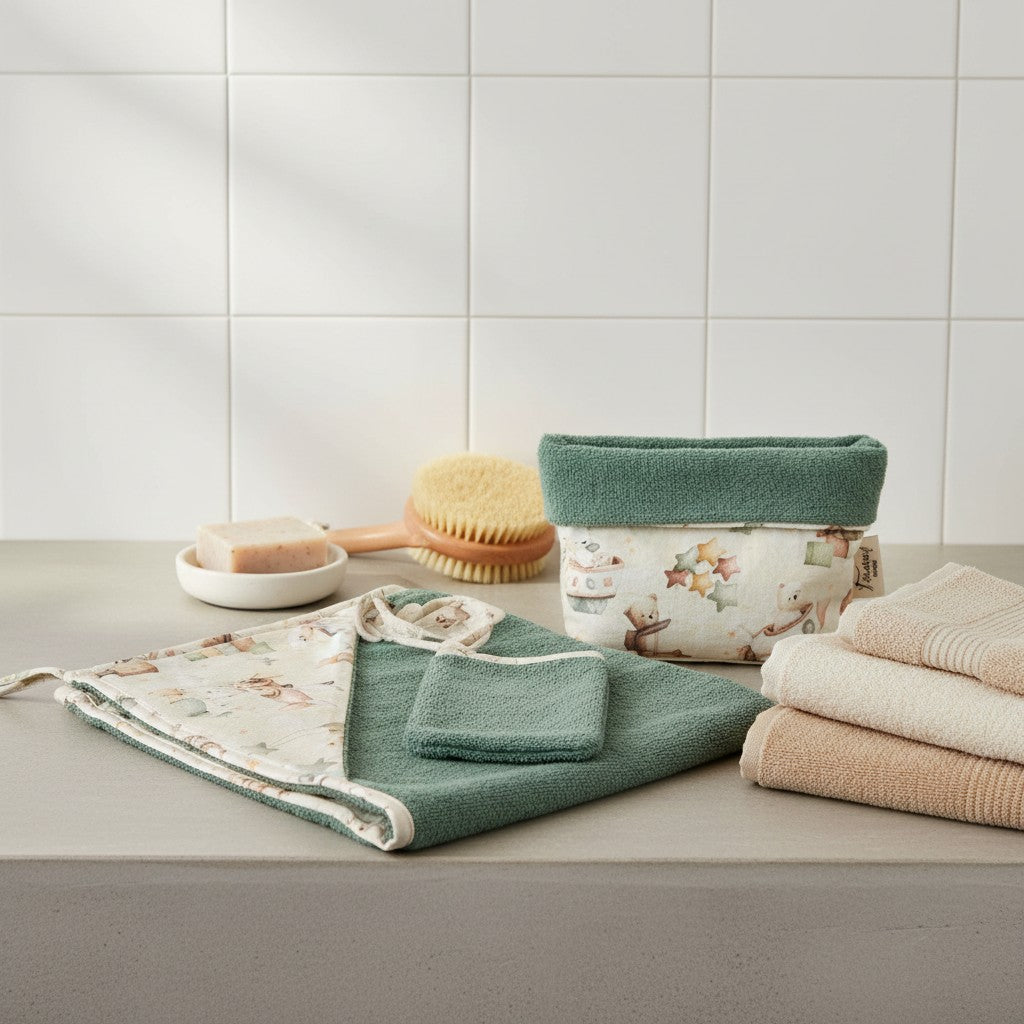 Set bagnetto personalizzabile in cotone - guanto, beauty e asciugamano