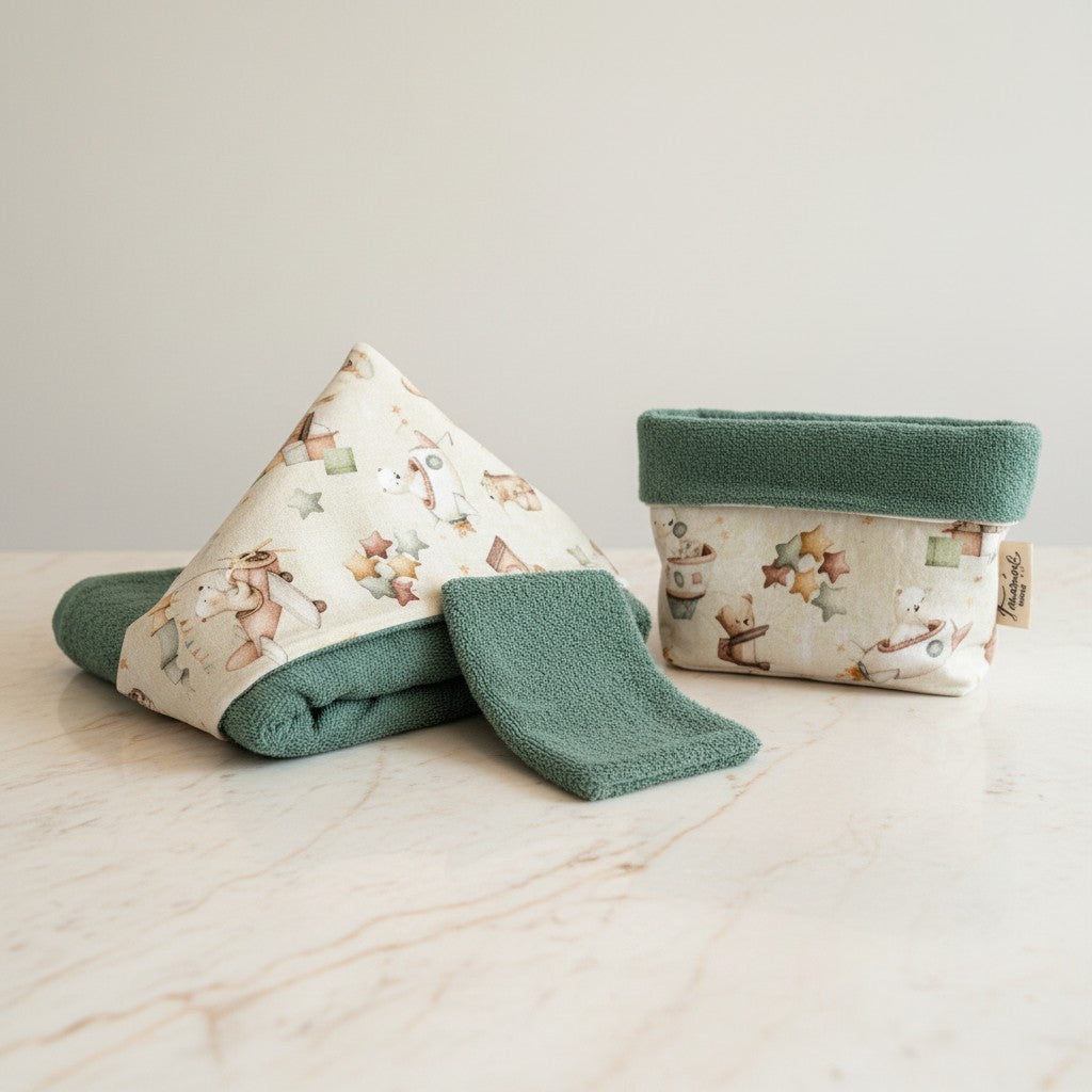 Set bagnetto personalizzabile in cotone - guanto, beauty e asciugamano