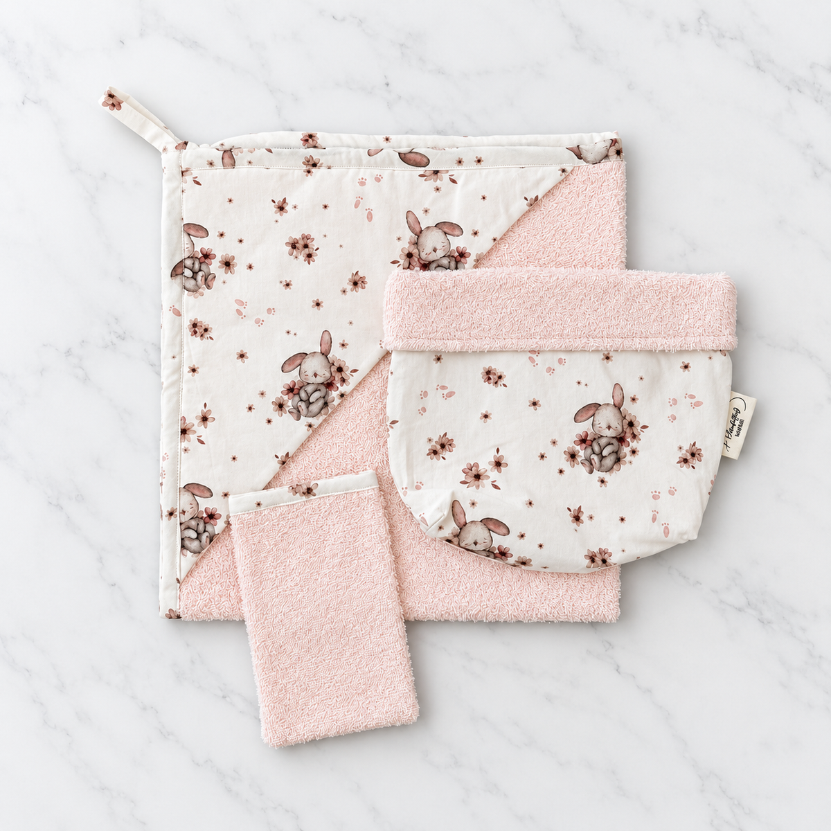 Set bagnetto - Coniglietti dormiglioni rosa | Pronta consegna